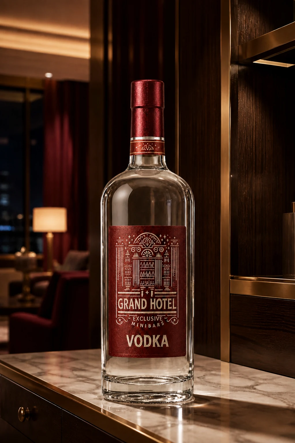 Bottiglia di vodka personalizzata da 700 ml in un executive hotel bar
